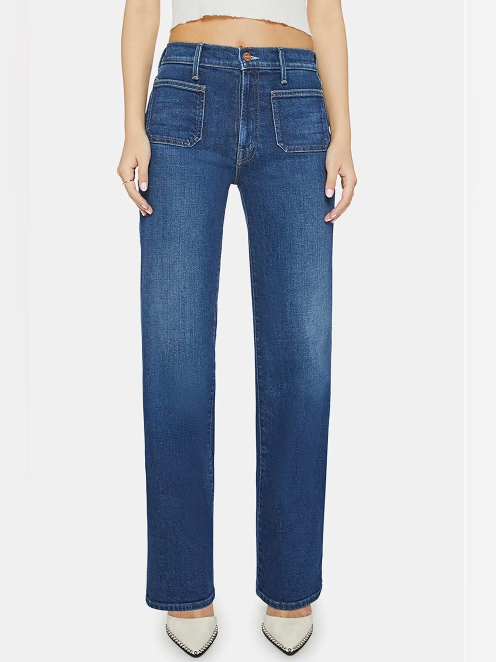 MOTHER -The lil Rambler Patch Pocket high waist Straight-Leg Jeans size 26#denim